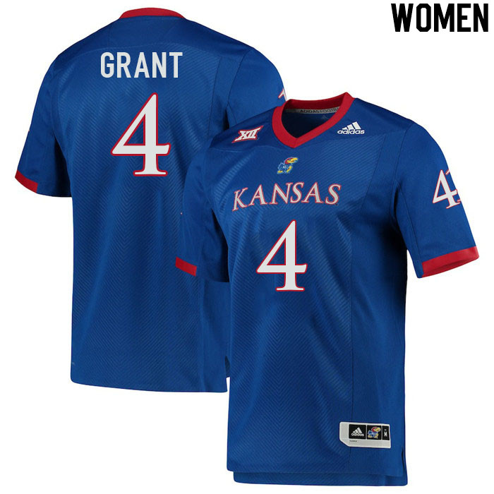 Women #4 Marvin Grant Kansas Jayhawks College Football Jerseys Stitched Sale-Royal - Click Image to Close
